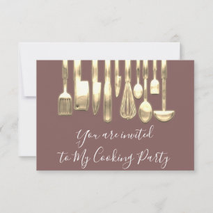Invitation Cuisine Party Chef Golden Cuisine Rose Or