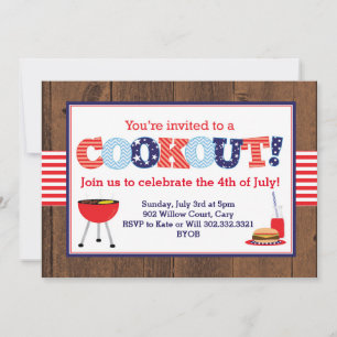 Invitation Cuisine patriotique rouge, blanc et bleu