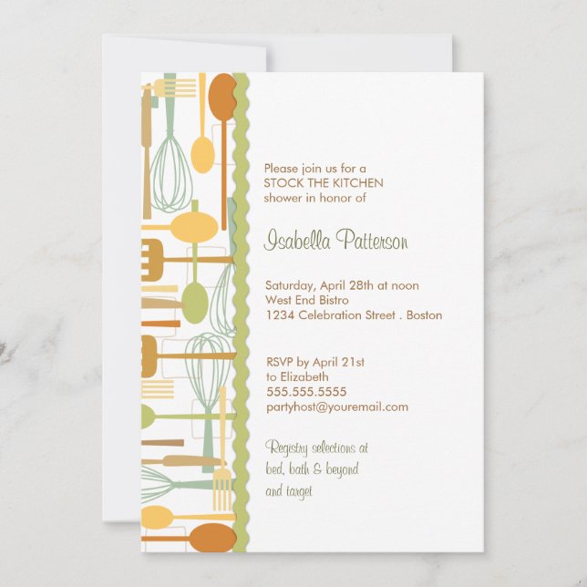 Invitation Cuisine Ustensiles Stock la douche rétro de la cui (Devant)