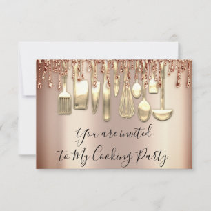 Invitation Cuisinier de fête de cuisine Chef Rose Gold Glitte