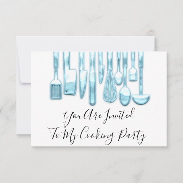 Invitation Cuisinier de fête de cuisine dorée bleue blanche (Devant)