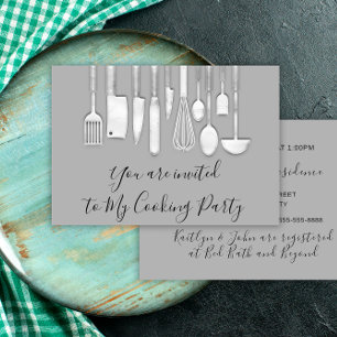 Invitation Cuisinier de fête de cuisine dorée grise argentée