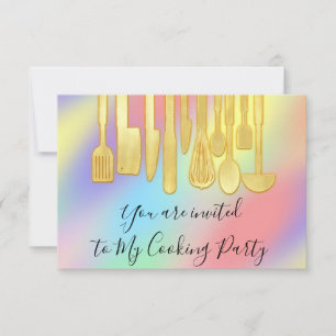Invitation Cuisinier de fête de cuisine holographique Pastels