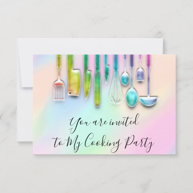 Invitation Cuisinier Fête Chef Restaurant Cuisine Holographe (Devant)