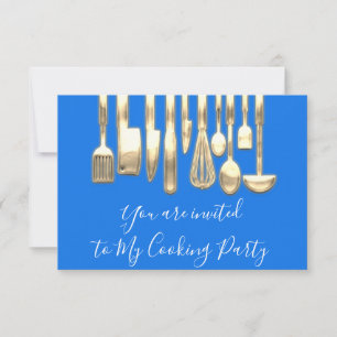Invitation Cuisson Chef de fête Ustensiles de cuisine dorés B