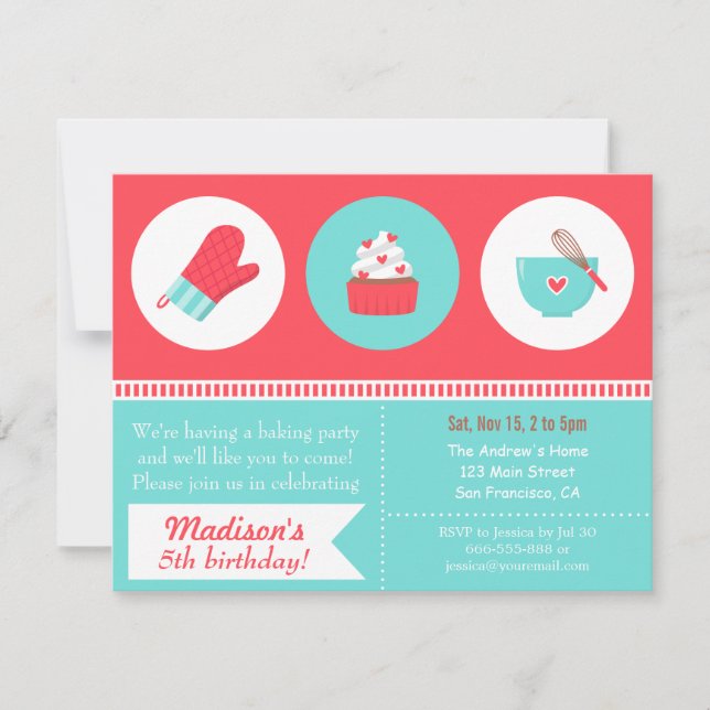 Invitation Cuisson de Cupcakes Modernes Fête d'Anniversaire (Devant)