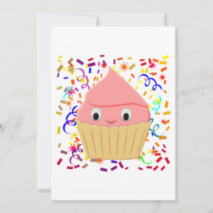 Invitation Cuite Cartoon Cupcake Aux Fraises Avec Confetti
