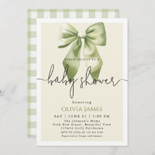 Invitation Cuite sauge vert Bow En vichy Baby shower