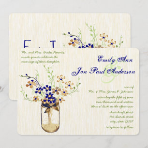 Invitation Cuivre de marine et fleurs sauvages de mason vert