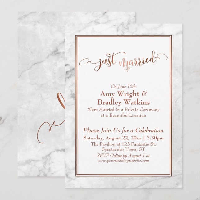 Invitation Cuivre Mariage de marbre blanc célébration (Devant / Derrière)