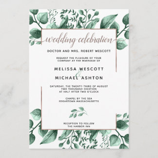 Invitation Cuivre moderne et aquarelle Feuille de verdure