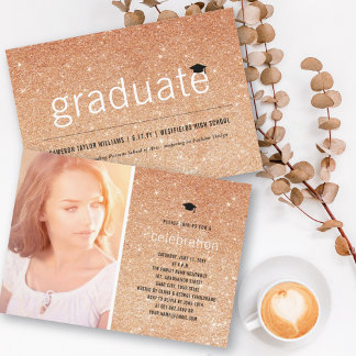 Invitation Cuivre Paillettes Diplômé Simple Fête de Remise de