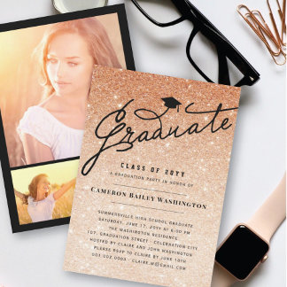 Invitation Cuivre Paillettes Élégant Diplômé Fête de Remise d