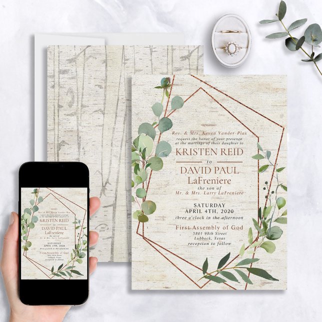 Invitation Cuivre rustique Géométrique Verdure Mariage élégan (Créateur téléchargé)