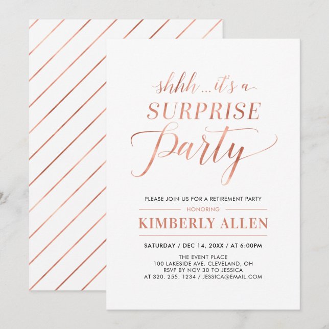 Invitation Cuivre | Simple moderne Surprise Retirement Party (Devant / Derrière)