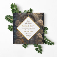 Cuivre Steampunk Mariage unique Enregistrer la dat