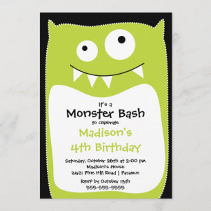 Invitation Cul-Petit-Monster Bash Fête d'anniversaire Lime