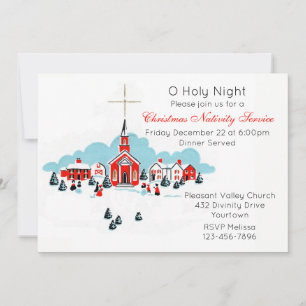 Invitation Culte de Noël avec une scène d'église hivernale
