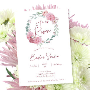 Invitation Culte de Pâques de l'Église Elégant Rose Il est Re