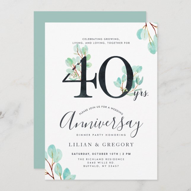 Invitation Cultiver ensemble Thème Eucalyptus du 40e annivers (Devant / Derrière)