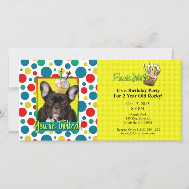 Invitation Cupcake 2 ans - French Bulldog (Devant)