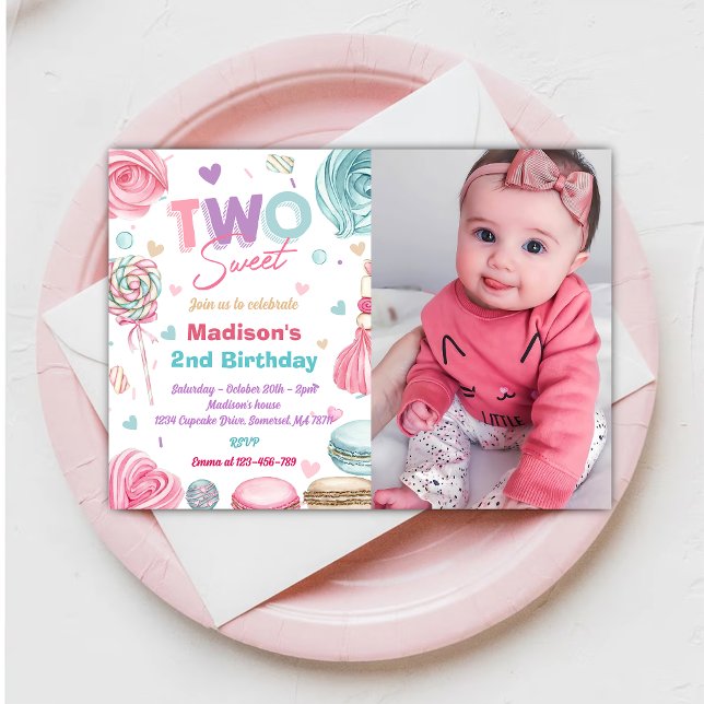 Invitation Cupcake 2e fête d'anniversaire Deux bonbons sucrés (Créateur téléchargé)