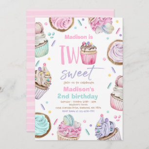 Invitation Cupcake 2e fête d'anniversaire Deux sucreries