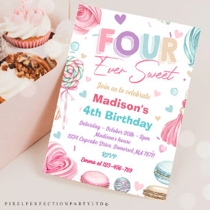Invitation Cupcake 4e fête d'anniversaire Quatre jamais si do