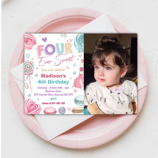 Invitation Cupcake 4e fête d'anniversaire Quatre jamais si do (Créateur téléchargé)