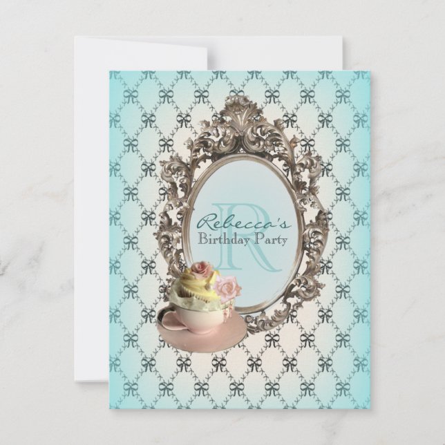 Invitation cupcake à fleurs victoriennes fête du thé anglais (Devant)