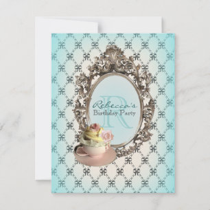 Invitation cupcake à fleurs victoriennes fête du thé anglais