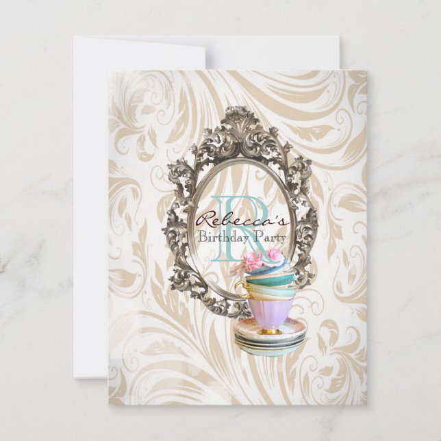 Invitation cupcake à fleurs victoriennes fête du thé anglais (Devant)