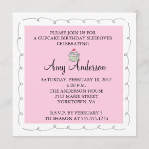 Invitation Cupcake Anniversaire Slepover!