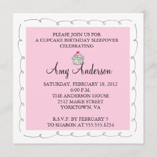 Invitation Cupcake Anniversaire Slepover!