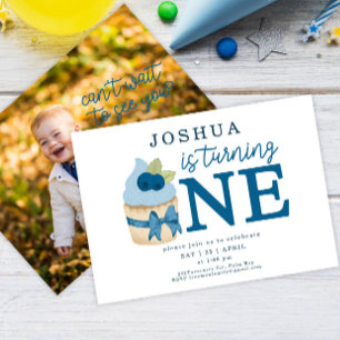 Invitation Cupcake aux bleuets minimalistes fête d'anniversai