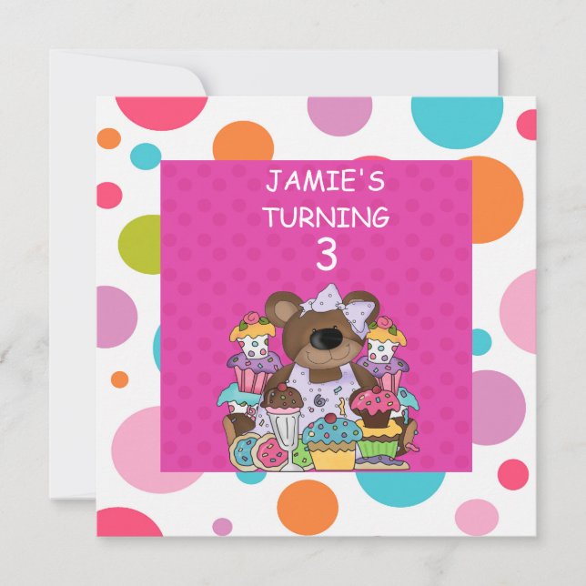 Invitation CUPCAKE & Bears GIRLS Anniversaire Fête Invit (Devant)