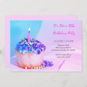 Invitation Cupcake bleu rose coloré 30e anniversaire