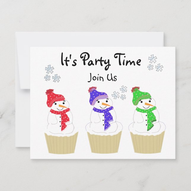Invitation Cupcake Bonhomme de Neige de Fête (Devant)