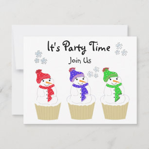 Invitation Cupcake Bonhomme de Neige de Fête