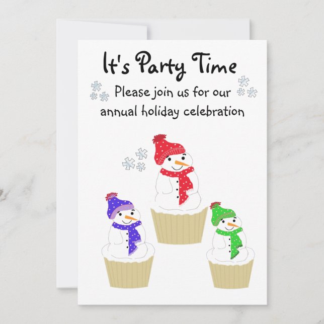Invitation Cupcake Bonhomme de Neige de Fête (Devant)