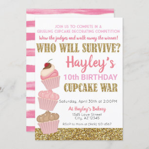 Invitation Cupcake Challenge Baking Rose & Gold Anniversaire