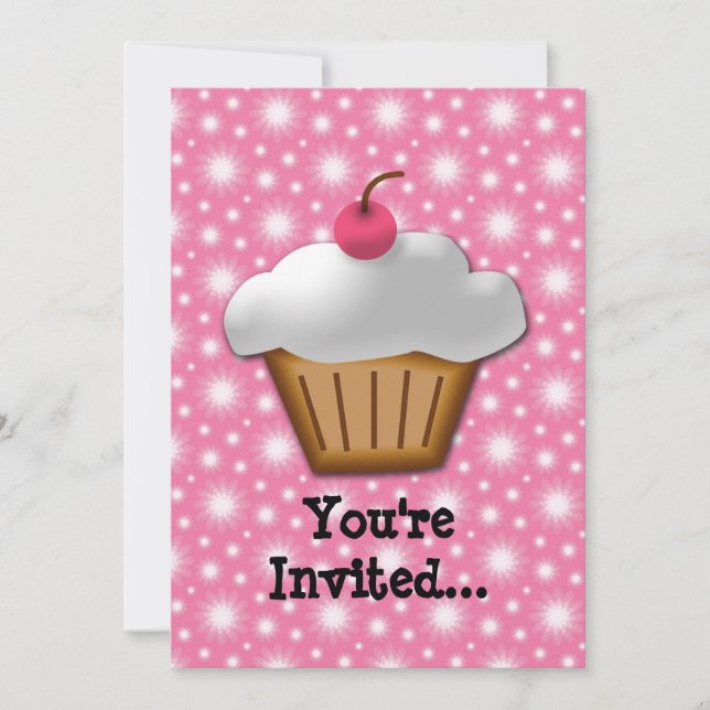 Invitation Cupcake coupé avec cerise rose en haut (Devant)
