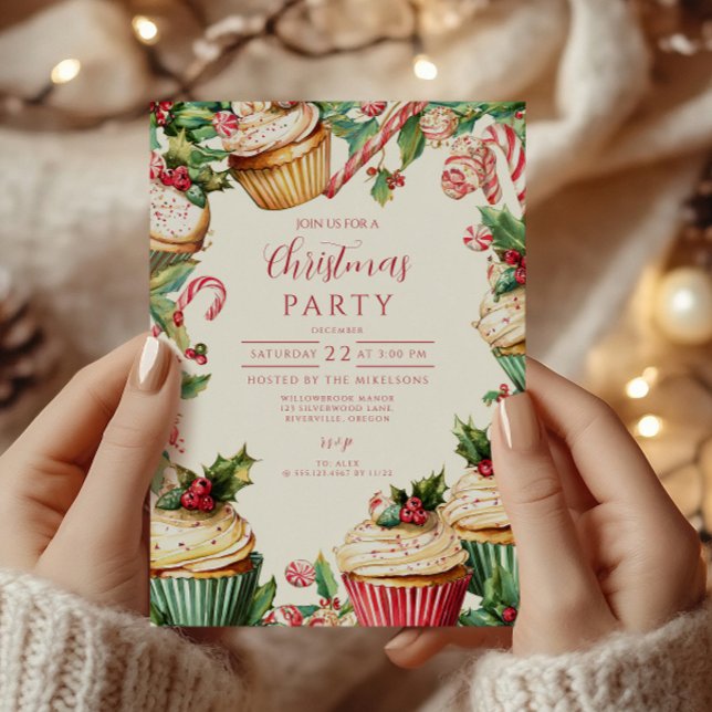 Invitation Cupcake de Noël Bâton de Bonbon (Créateur téléchargé)