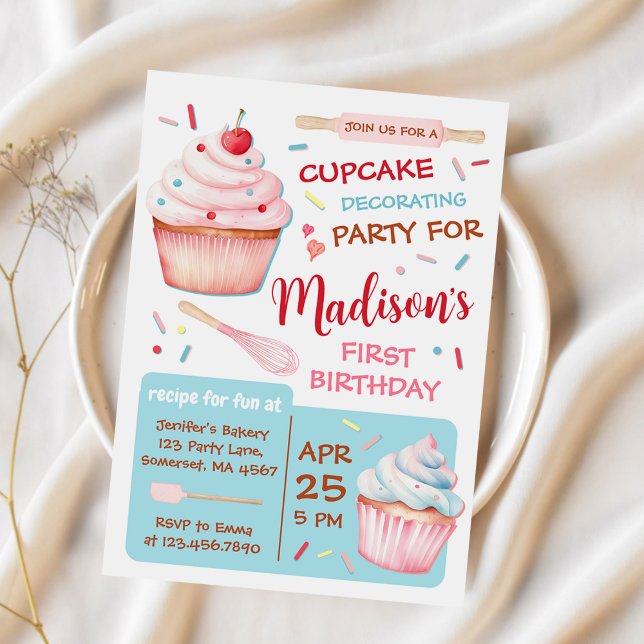 Invitation Cupcake Décoration Party Cute Baking Girl Annivers (Créateur téléchargé)