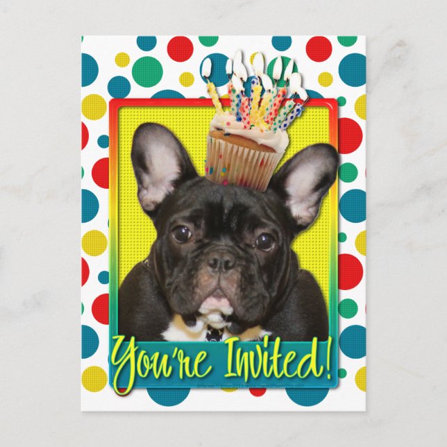 Invitation Cupcake - French Bulldog - Turquoise (Devant)