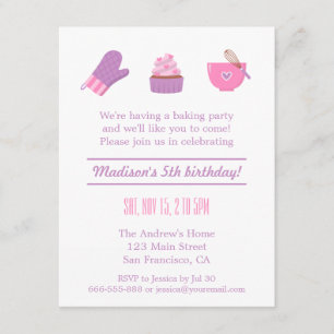 Invitation Cupcake moderne Purple Pink Baking Anniversaire