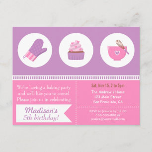 Invitation Cupcake moderne Purple Pink Baking Anniversaire