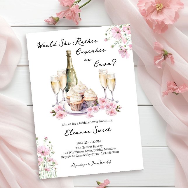 Invitation Cupcake ou Cava Delicate Fête des mariées florale  (Champagne Bridal Shower invitation from Cupcakes and Cava Bridal Shower Collection by Darling & May)