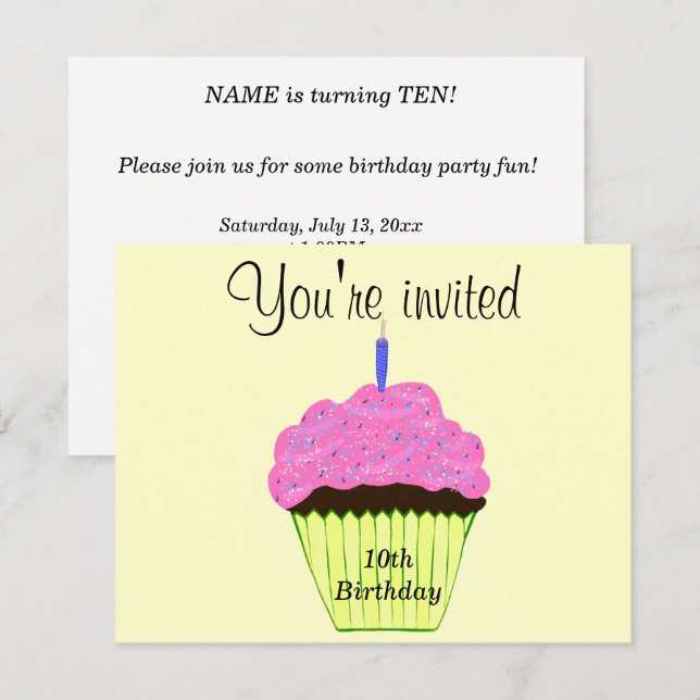 Invitation Cupcake rose 10e anniversaire - Personnaliser (Devant / Derrière)