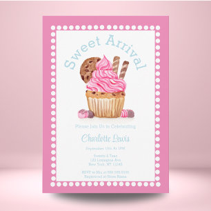 Invitation Cupcake Rose Aquarelle Au Baby shower Chocolé